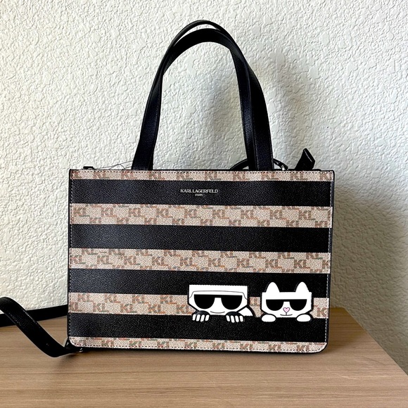 KARL LAGERFELD PARIS Shoulder Bag / Tote Tan/Black Logo - Picture 1 of 7
